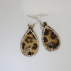Leopard Print Lucite Round Swarovski Elements Drop Pierced Earrings